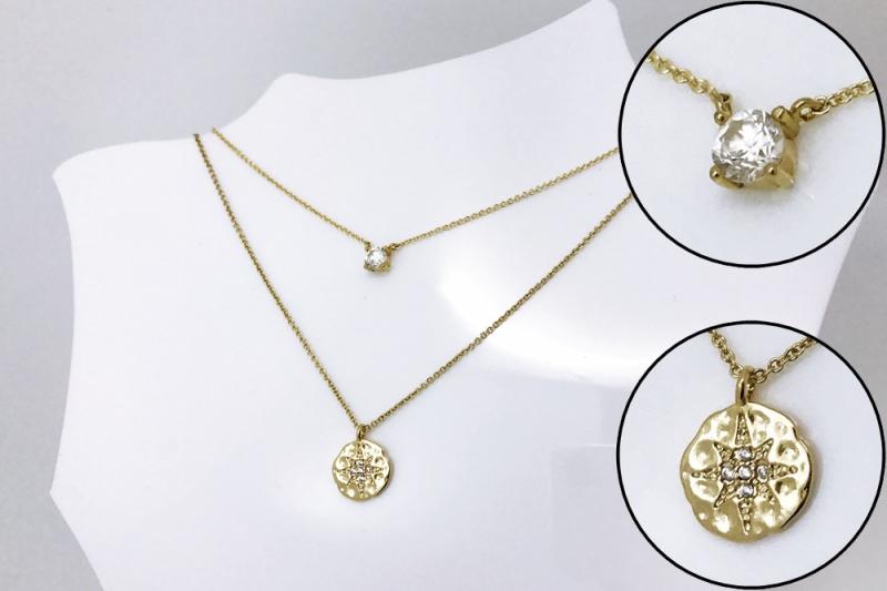 [Ozel] Layered Glossy Brass Cubic Necklace